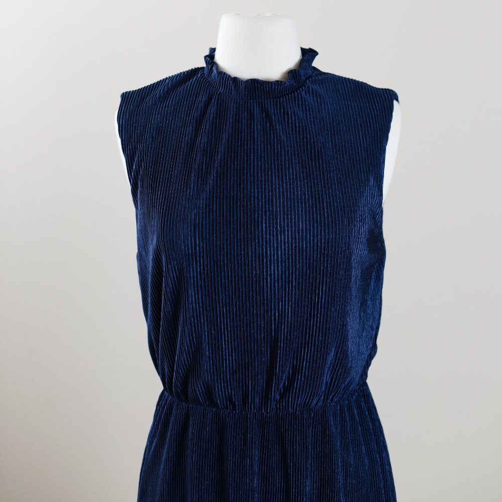 Charles Henry Midnight Blue Pleated Midi Dress